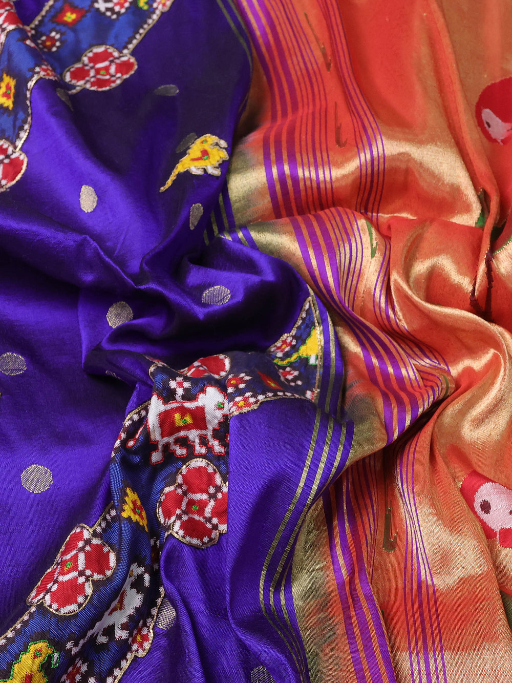 Purple - Red Pure Paithani Silk Embroidery Saree
