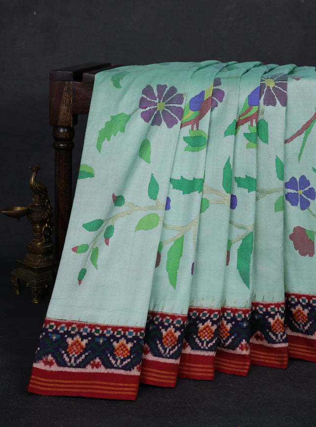 Mint Green - Maroon Pure Paithani Silk Embroidery Saree