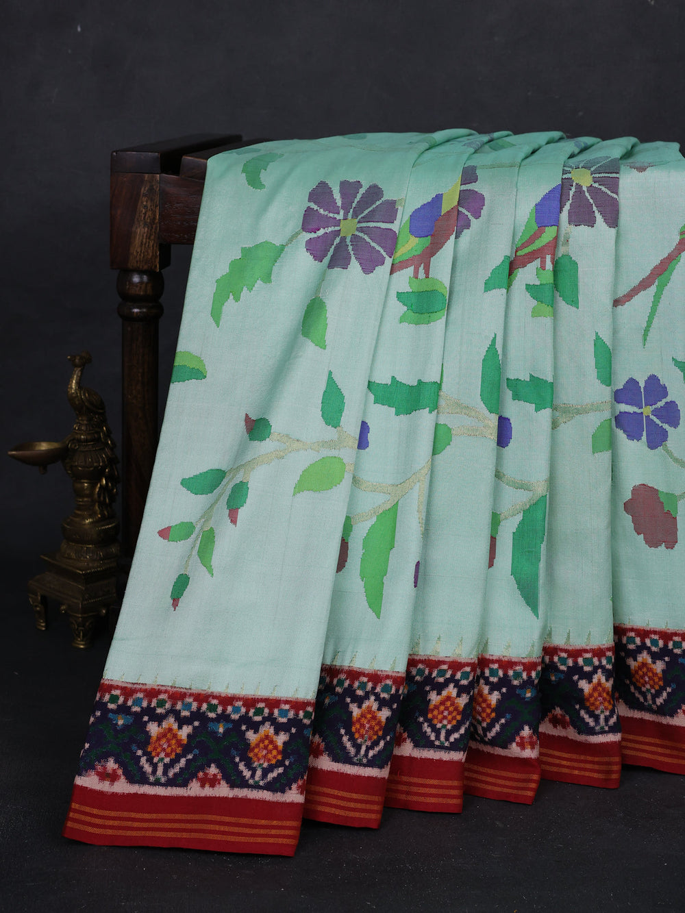 Mint Green - Maroon Pure Paithani Silk Embroidery Saree