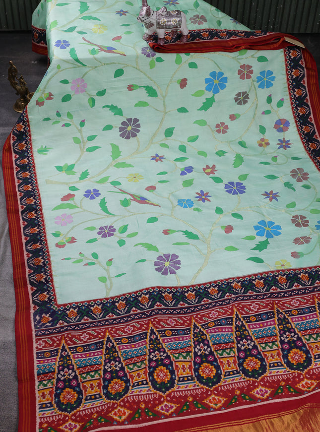 Mint Green - Maroon Pure Paithani Silk Embroidery Saree