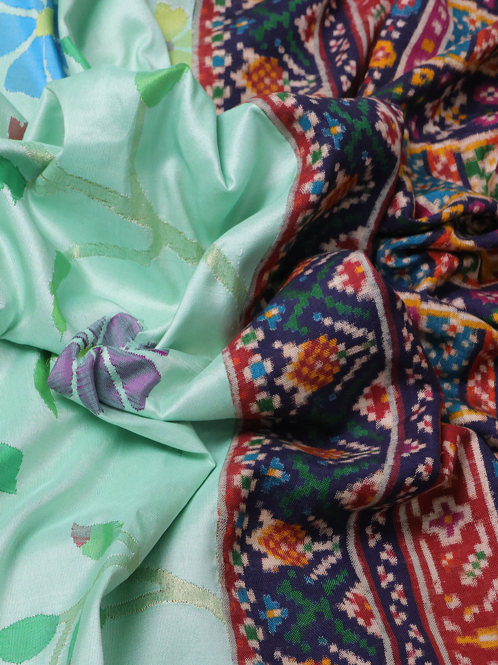 Mint Green - Maroon Pure Paithani Silk Embroidery Saree