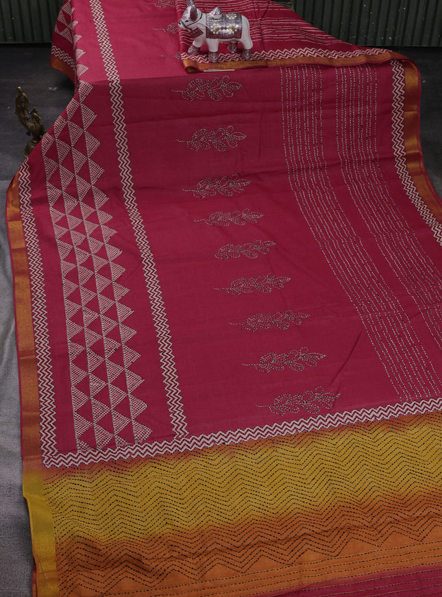 Red Pure Tussar Silk Kantha Embroidery Saree