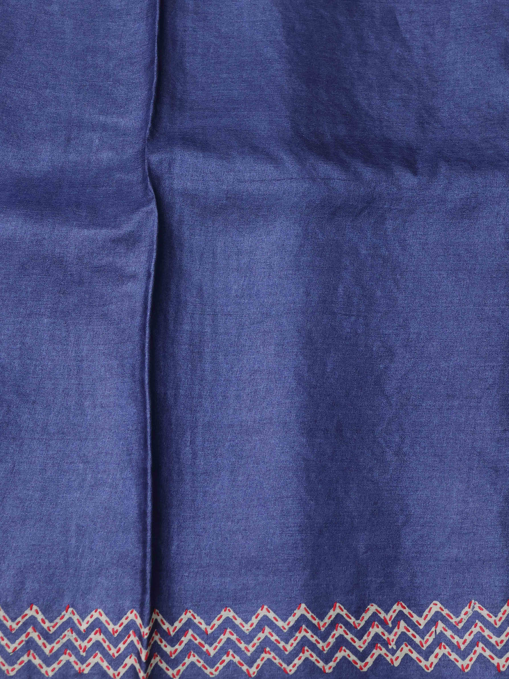 Blue Pure Tussar Silk Kantha Embroidery Saree