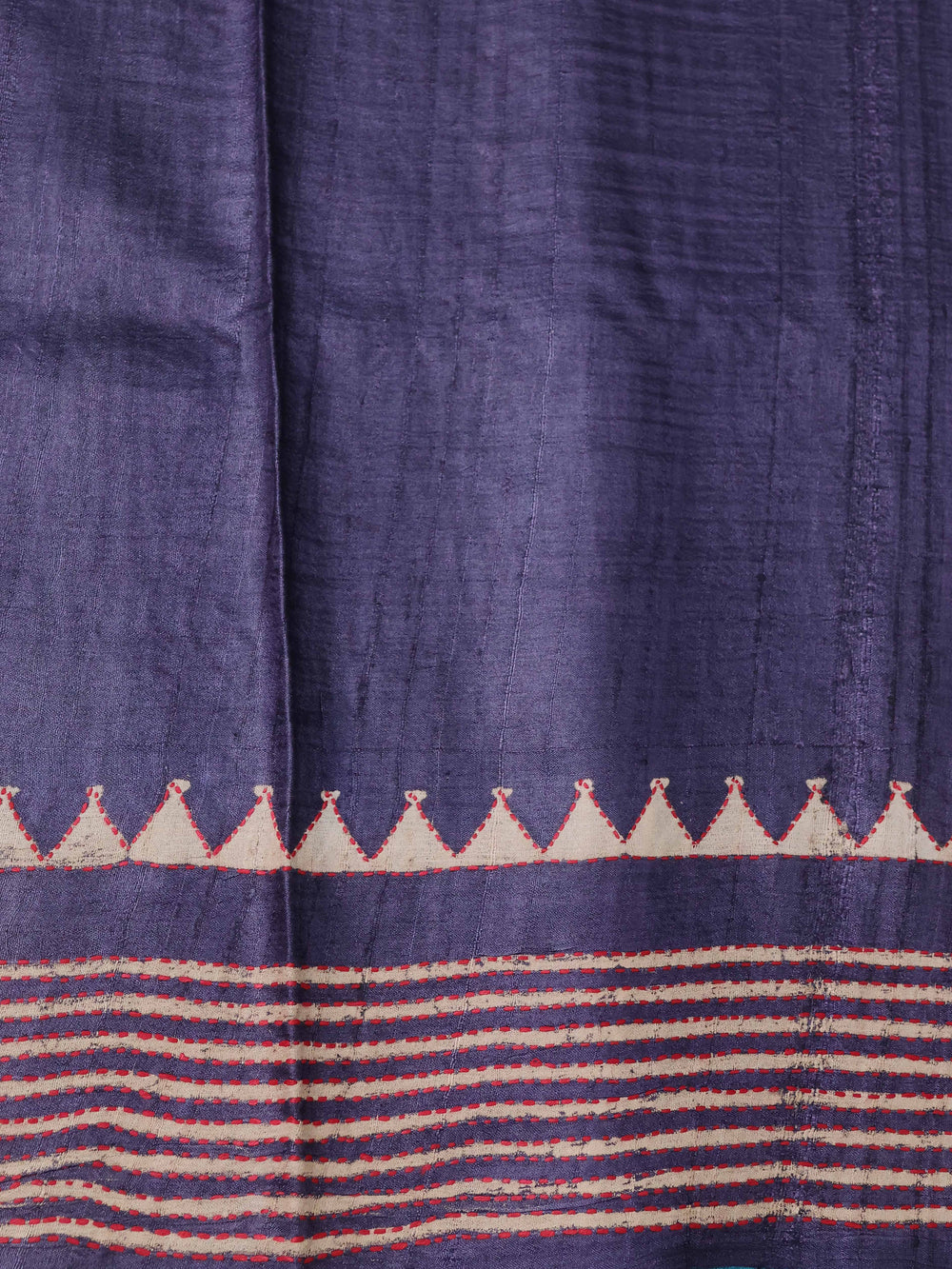Blue Pure Tussar Silk Kantha Embroidery Saree