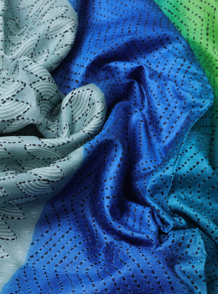 Mint Blue - Blue Pure Tussar Silk Kantha Embroidery Saree