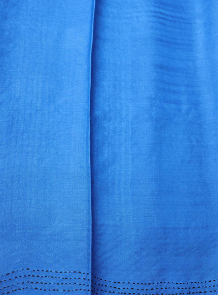 Mint Blue - Blue Pure Tussar Silk Kantha Embroidery Saree