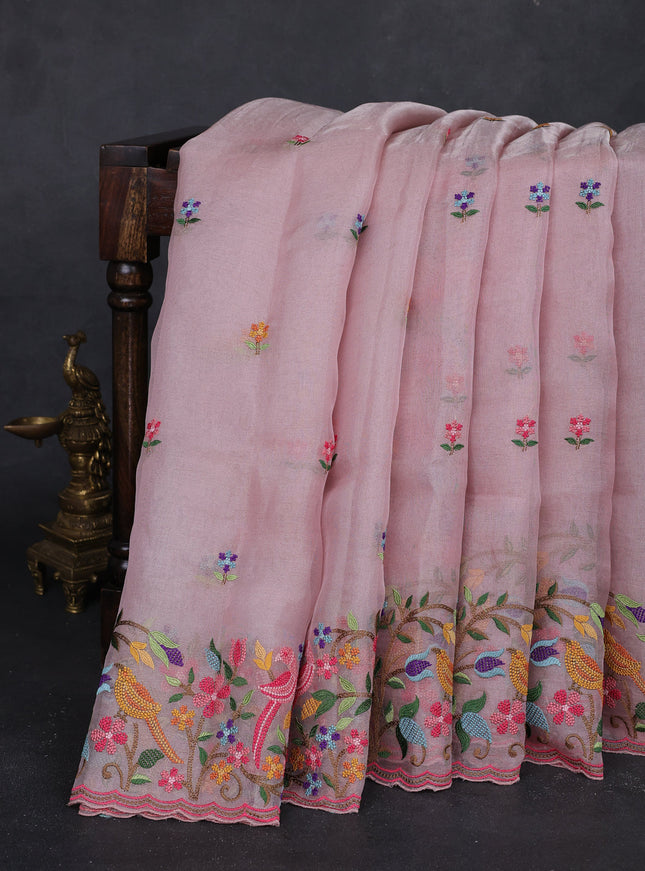 Organza Tissue Silk Cross Stitched Embroidery
