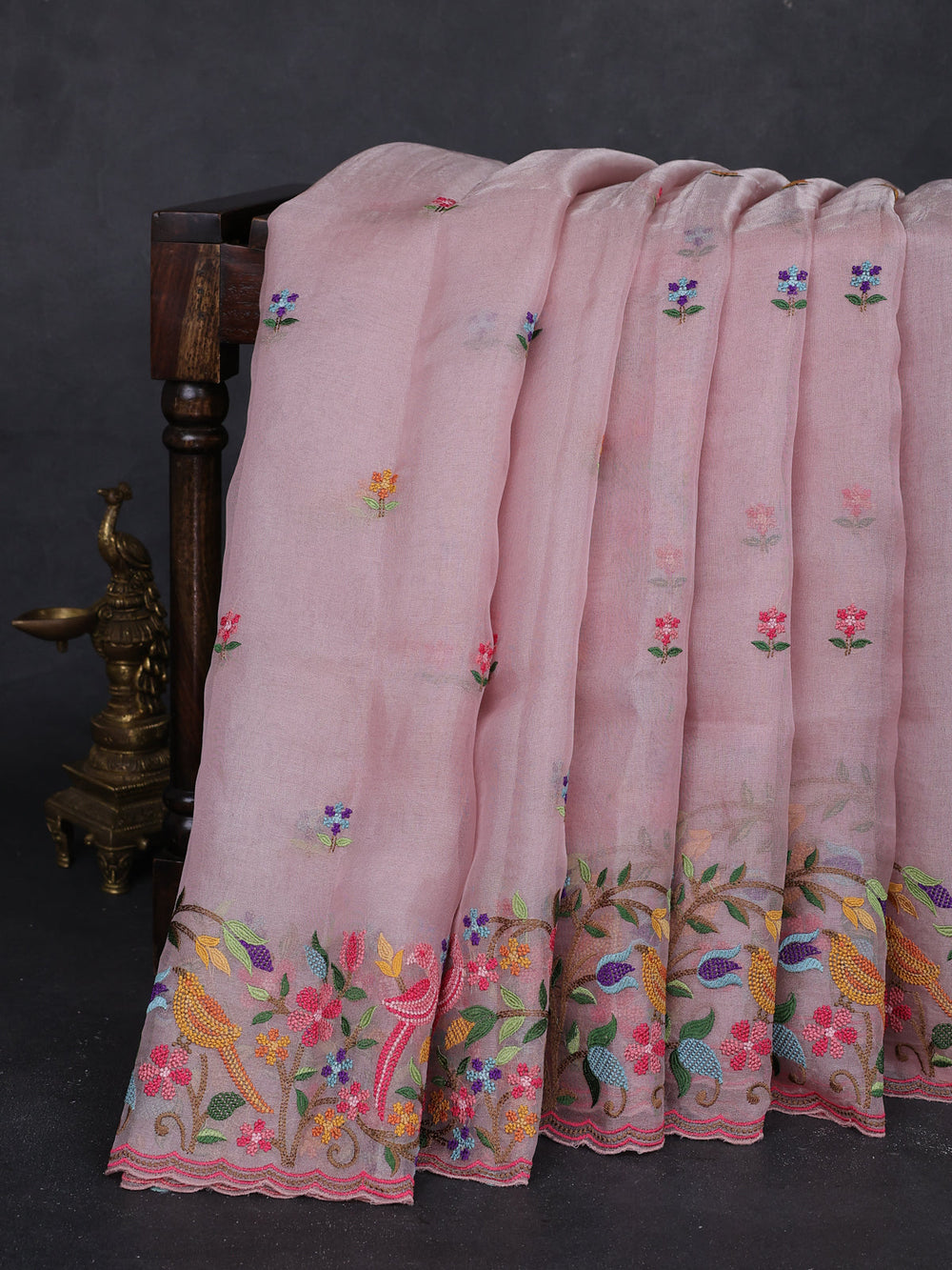 Organza Tissue Silk Cross Stitched Embroidery
