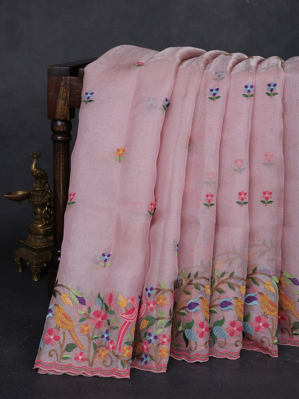 Organza Tissue Silk Cross Stitched Embroidery