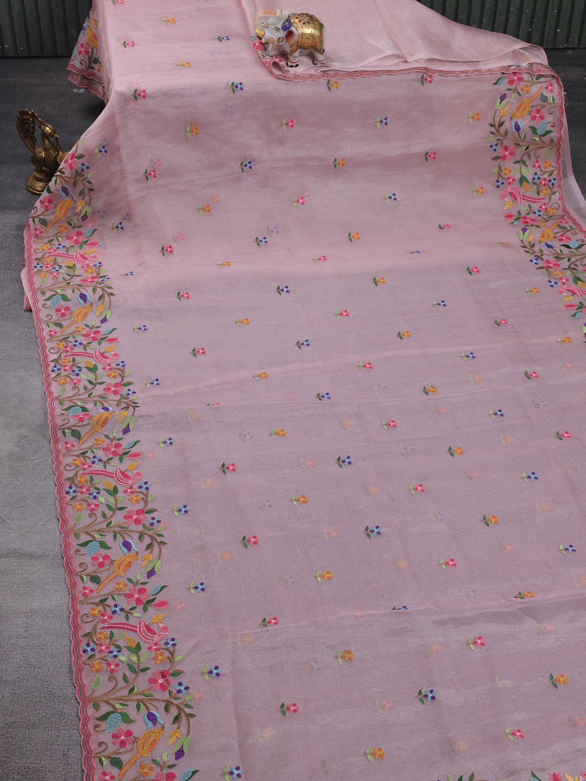 Organza Tissue Silk Cross Stitched Embroidery