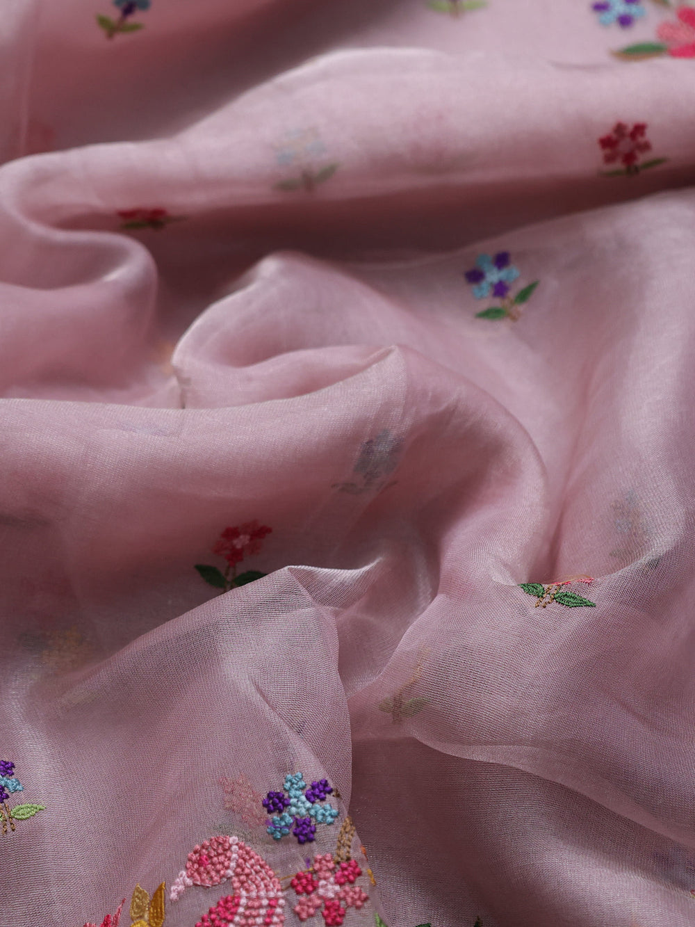 Organza Tissue Silk Cross Stitched Embroidery
