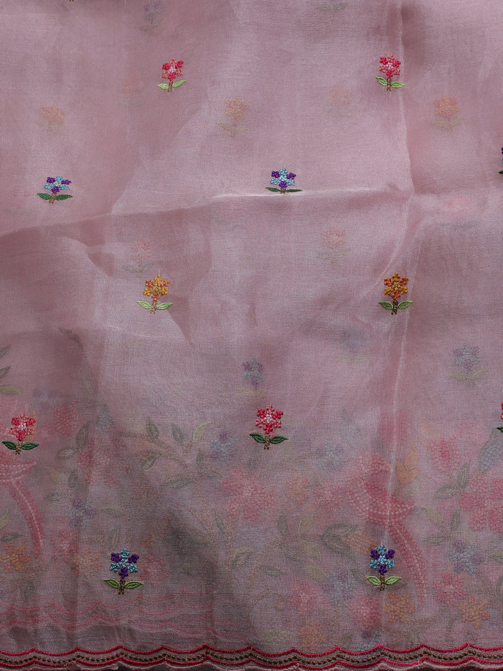 Organza Tissue Silk Cross Stitched Embroidery