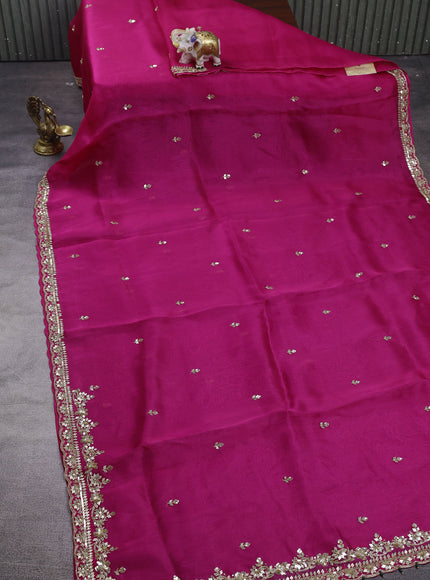 Rani Pink - Green Organza Embroidery Silk With Readymade Blouse