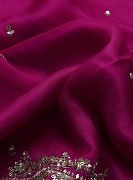 Rani Pink - Green Organza Embroidery Silk With Readymade Blouse