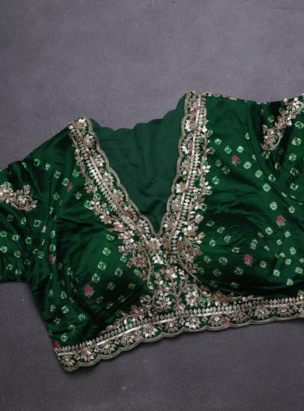 Rani Pink - Green Organza Embroidery Silk With Readymade Blouse