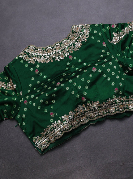 Rani Pink - Green Organza Embroidery Silk With Readymade Blouse