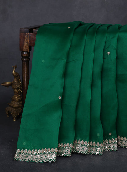Green Organza Embroidery Silk With Readymade Blouse