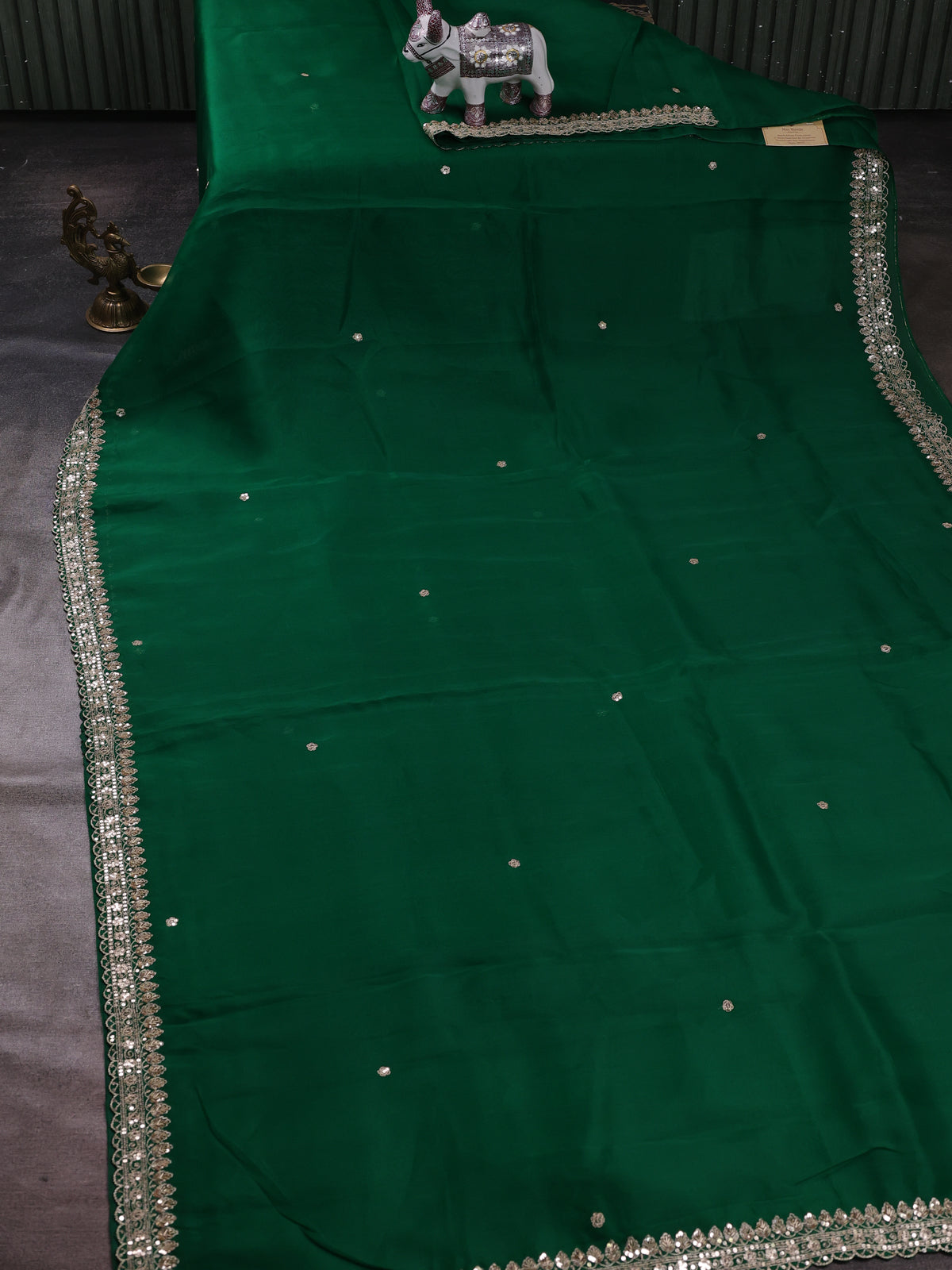 Green Organza Embroidery Silk With Readymade Blouse