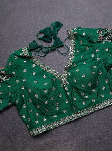 Green Organza Embroidery Silk With Readymade Blouse