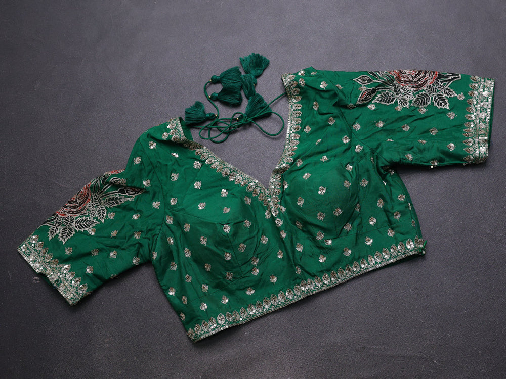 Green Organza Embroidery Silk With Readymade Blouse