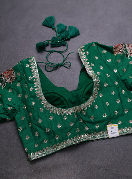 Green Organza Embroidery Silk With Readymade Blouse