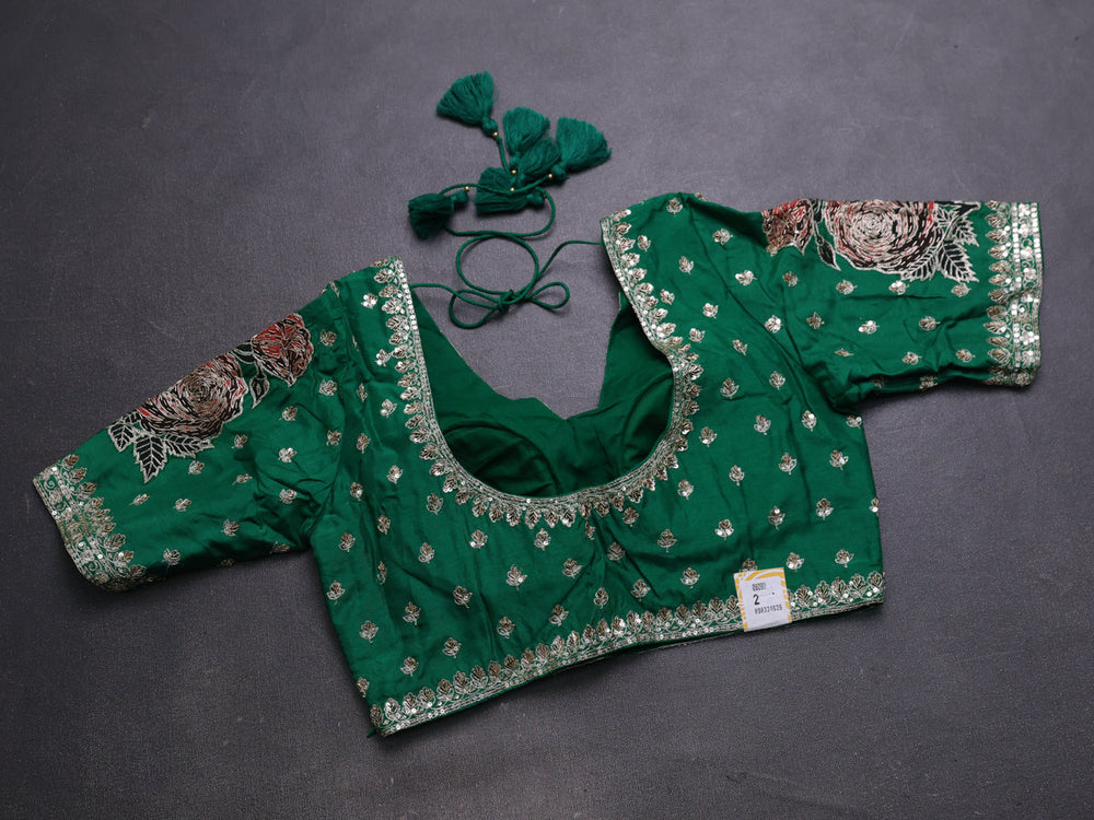 Green Organza Embroidery Silk With Readymade Blouse