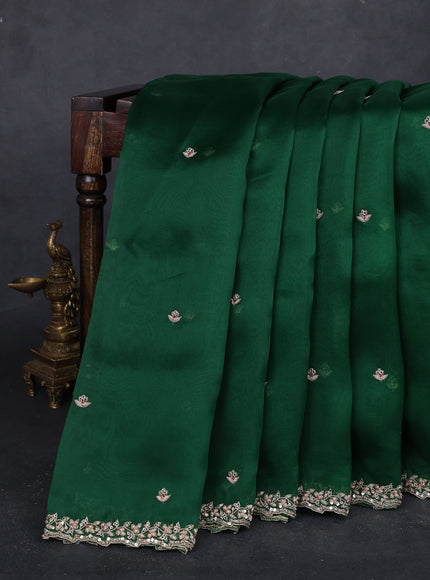 Green - Red Organza Embroidery Silk With Readymade Blouse