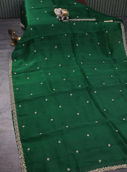 Green - Red Organza Embroidery Silk With Readymade Blouse