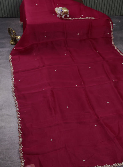 Red - Blue Organza Embroidery Silk With Readymade Blouse