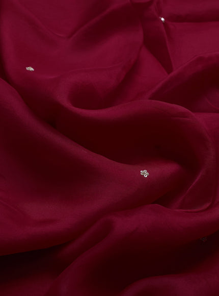 Red - Blue Organza Embroidery Silk With Readymade Blouse