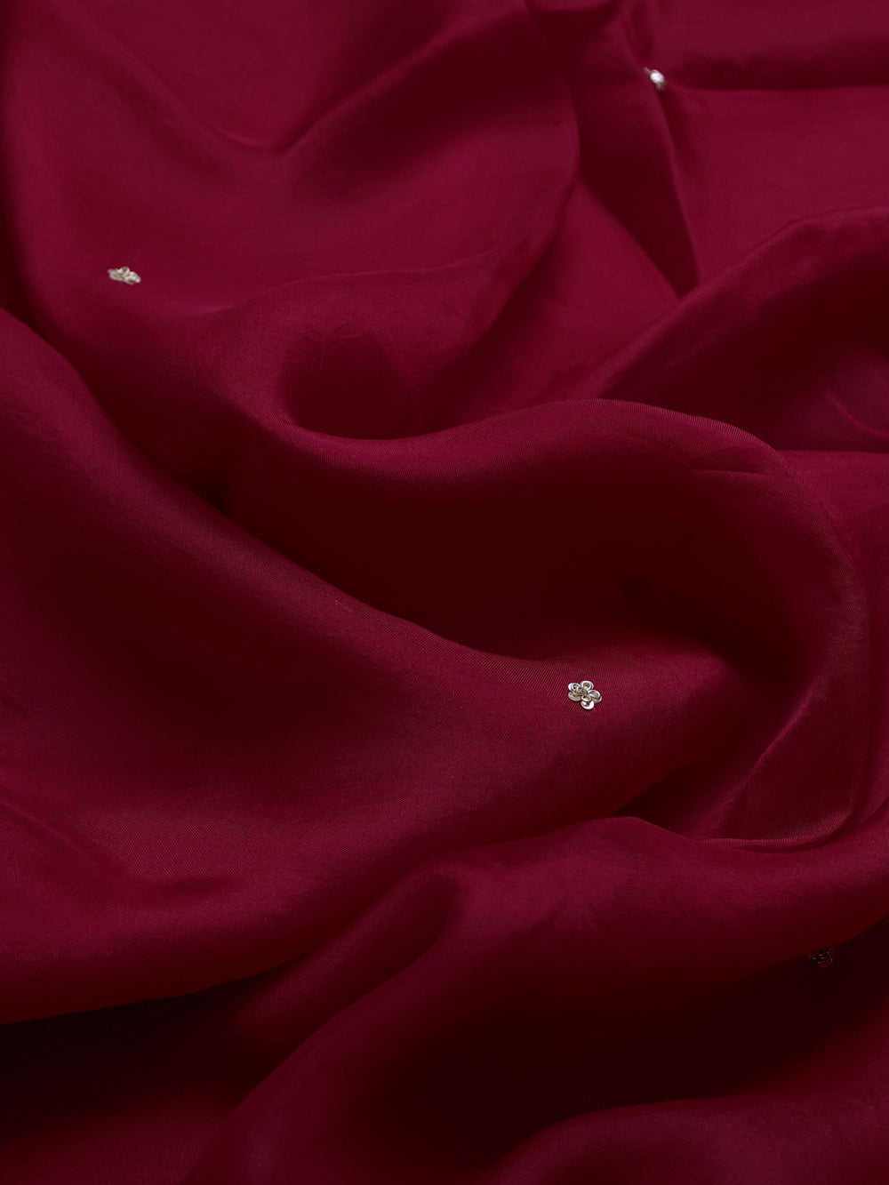 Red - Blue Organza Embroidery Silk With Readymade Blouse