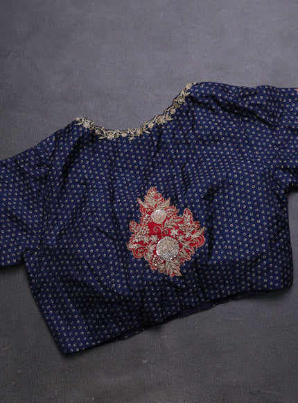 Red - Blue Organza Embroidery Silk With Readymade Blouse