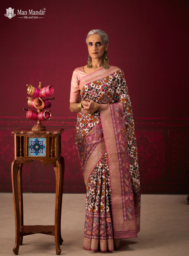 Off White-Lilac Patan Patola Saree