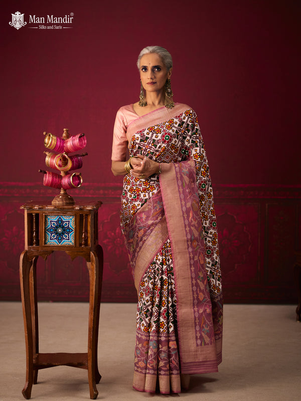 Off White-Lilac Patan Patola Saree