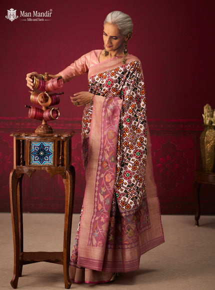 Off White-Lilac Patan Patola Saree