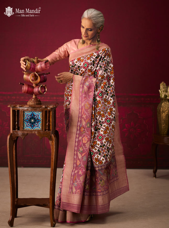 Off White-Lilac Patan Patola Saree
