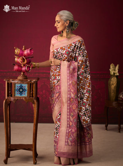 Off White-Lilac Patan Patola Saree