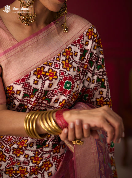 Off White-Lilac Patan Patola Saree