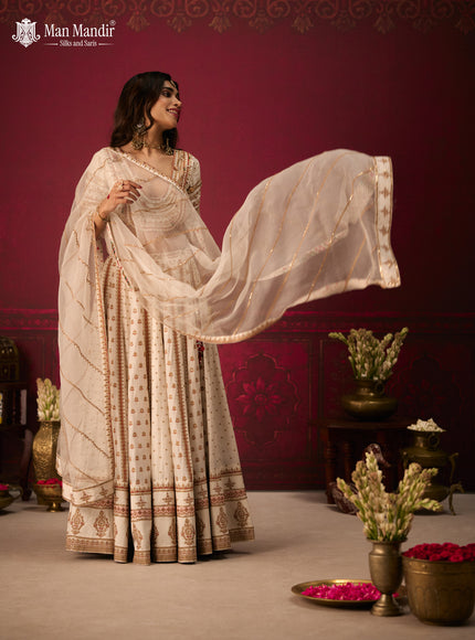 Off White Raw Silk Crop Top Lehenga Set With Allover Sequin Work And Embroidery