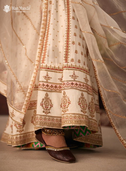 Off White Raw Silk Crop Top Lehenga Set With Allover Sequin Work And Embroidery