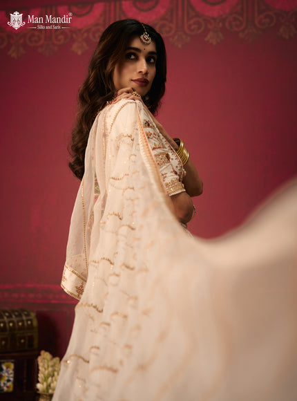 Off White Raw Silk Crop Top Lehenga Set With Allover Sequin Work And Embroidery