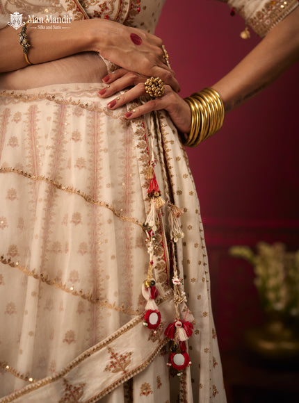 Off White Raw Silk Crop Top Lehenga Set With Allover Sequin Work And Embroidery