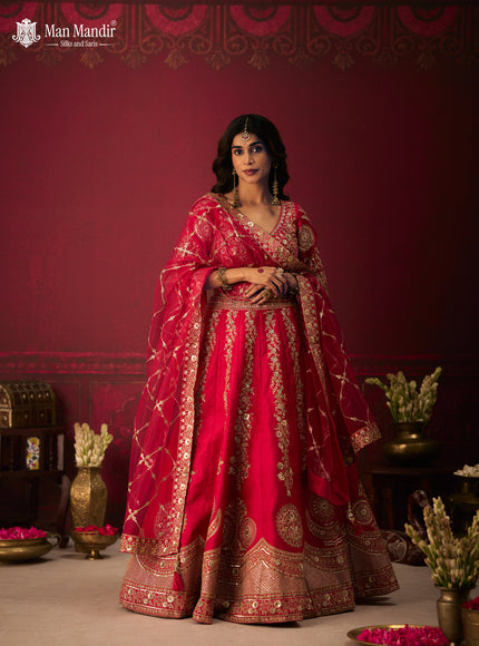Rani Pink Silk Embroidery Readymade Lehenga Set With Dupatta
