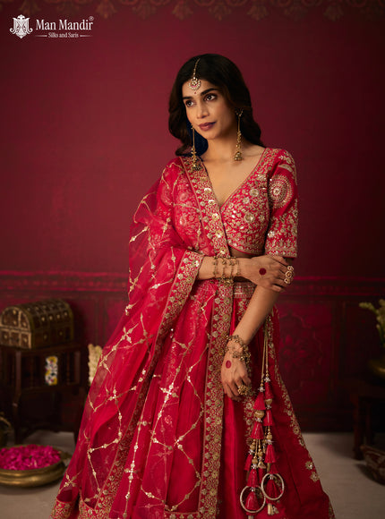 Rani Pink Silk Embroidery Readymade Lehenga Set With Dupatta