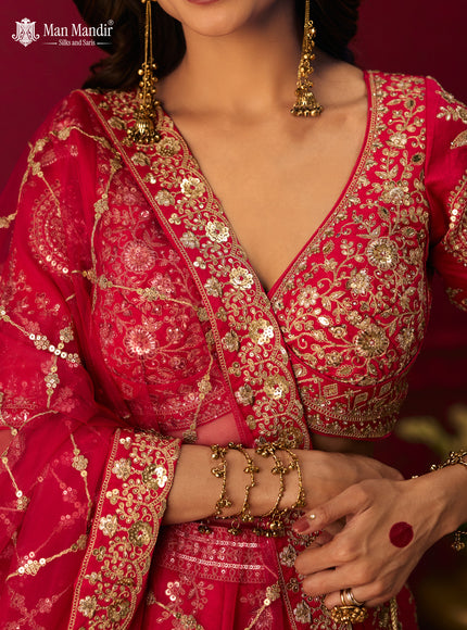 Rani Pink Silk Embroidery Readymade Lehenga Set With Dupatta