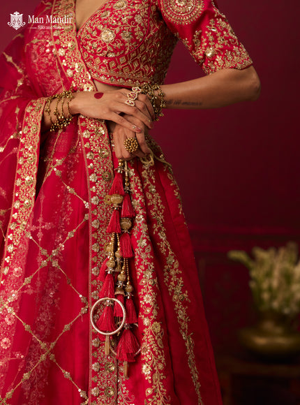 Rani Pink Silk Embroidery Readymade Lehenga Set With Dupatta