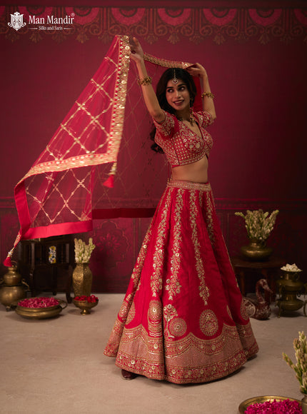Rani Pink Silk Embroidery Readymade Lehenga Set With Dupatta