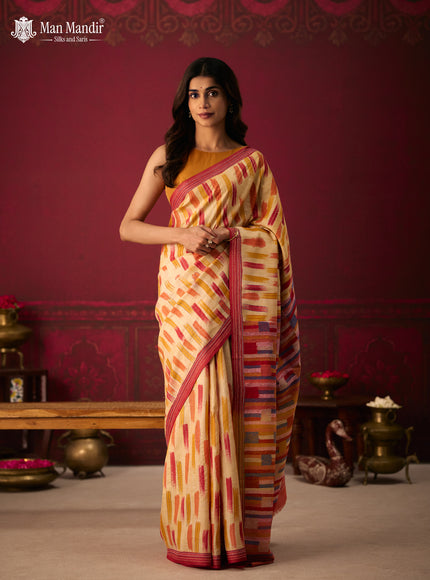 Multi Colour - Maroon Printed Tussar Silk With Kantha Embroidery Saree