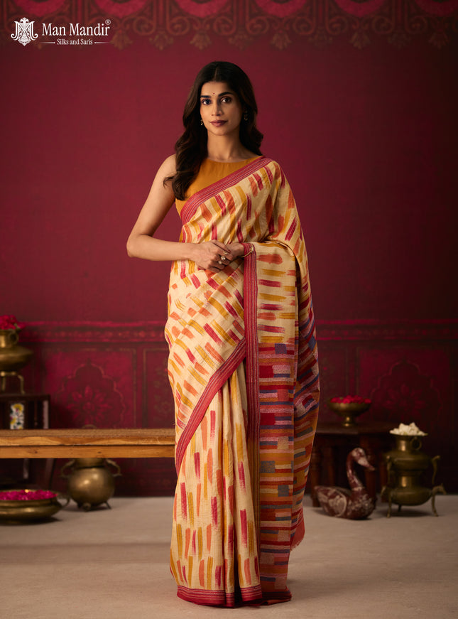 Multi Colour - Maroon Printed Tussar Silk With Kantha Embroidery Saree