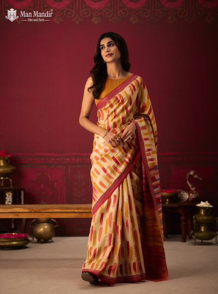 Multi Colour - Maroon Printed Tussar Silk With Kantha Embroidery Saree